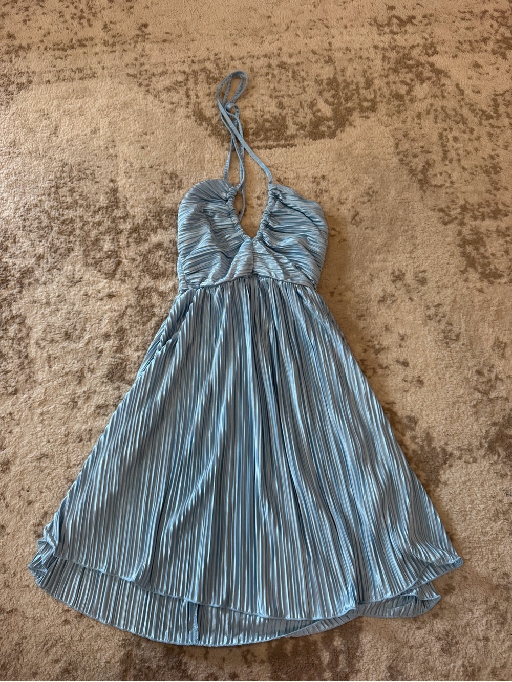 SHEIN Light Blue Pleated Halter Midi Dress